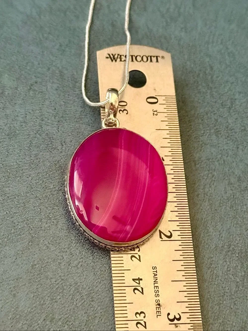 Pink Botswana Banded Agate Silver Necklace Boho Oval  Pendant Jewelry Gift New